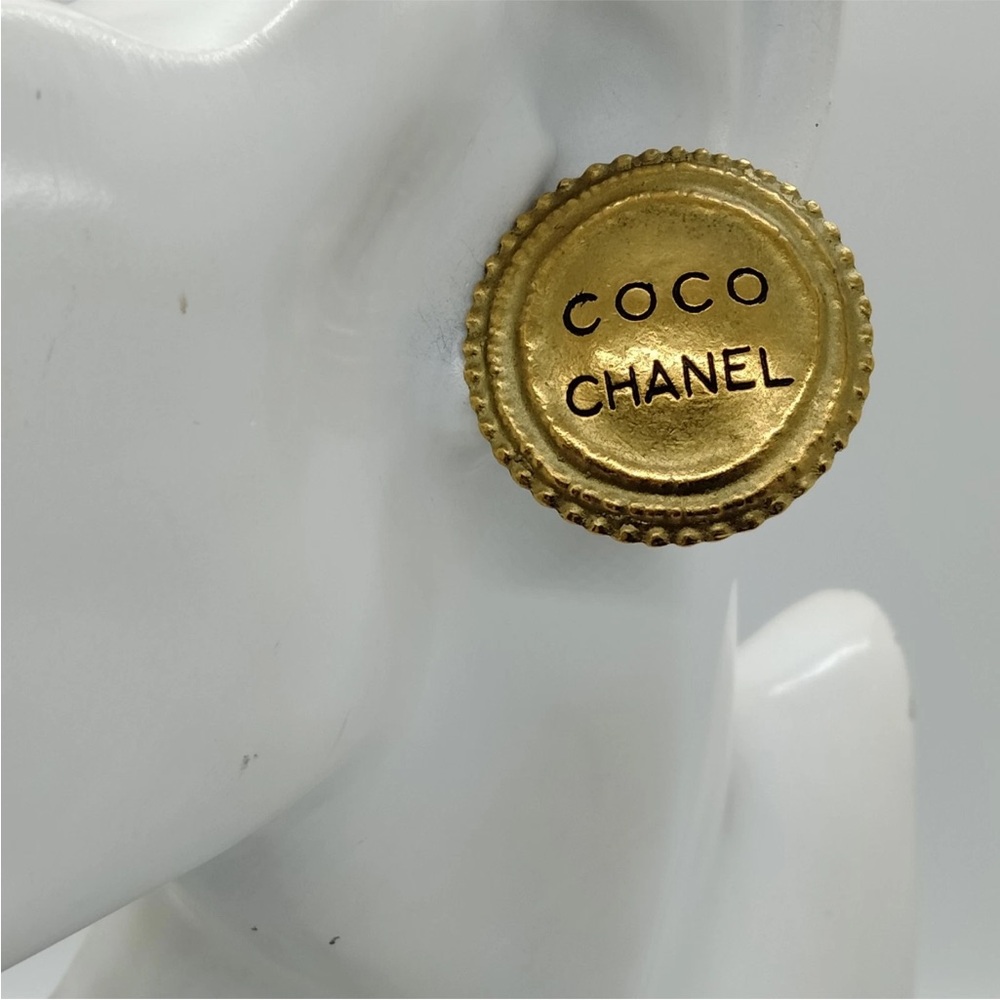 AUTH Chanel Vintage Brushed Gold Earrings - Picture 9 of 9